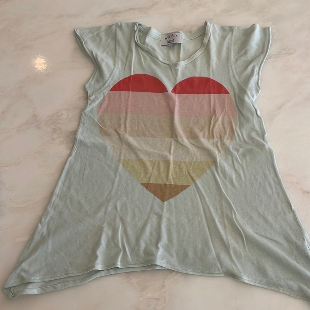 Wildfox Kids Girls’ Mint & Rainbow Heart S/S Tee Size 10/12